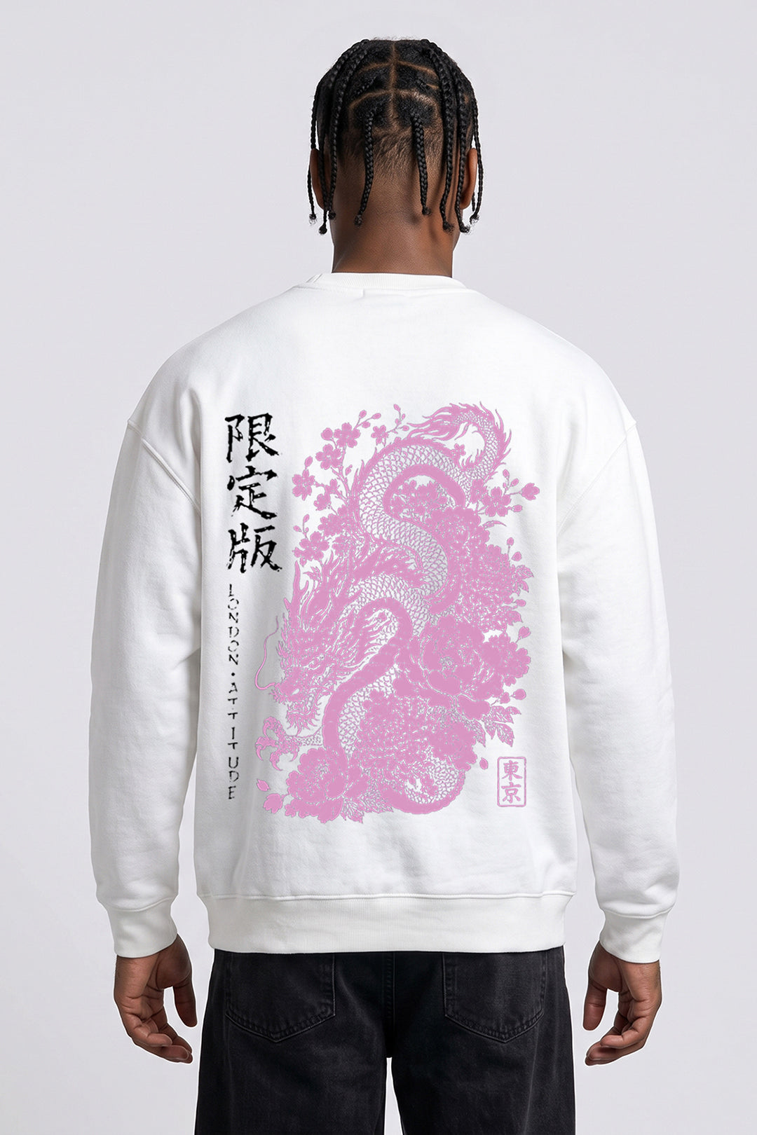 Oversized Heavyweight Japanese Dragon & Floral Graphic Sweatshirt