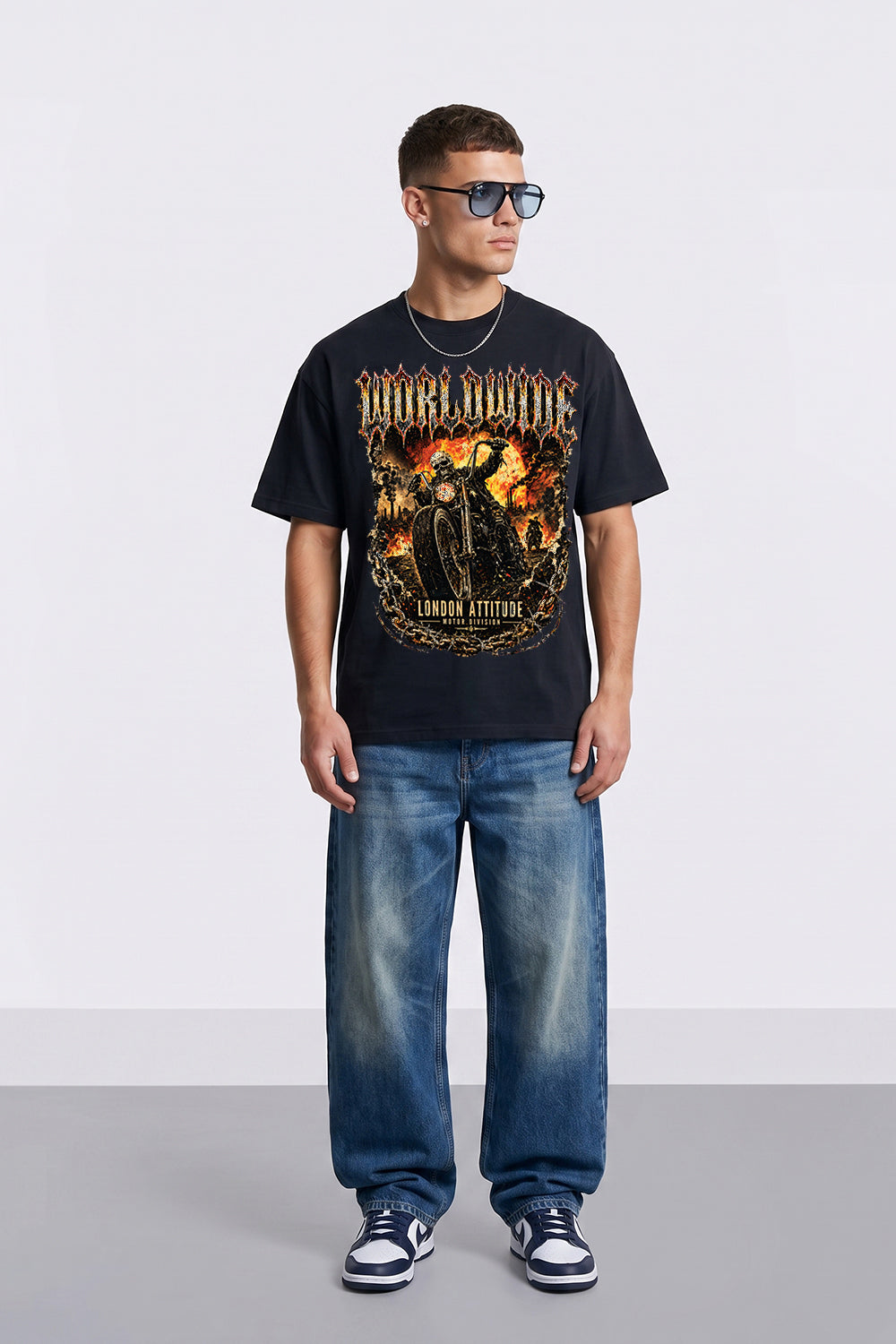 Worldwide Skull Biker Oversized Heavyweight Graphic T-Shirt