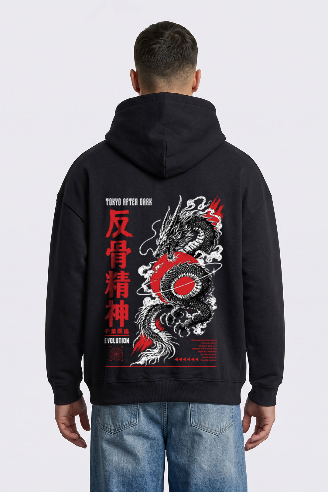 Relaxed Fit Tokyo After Dark Graphic Hoodie in Black