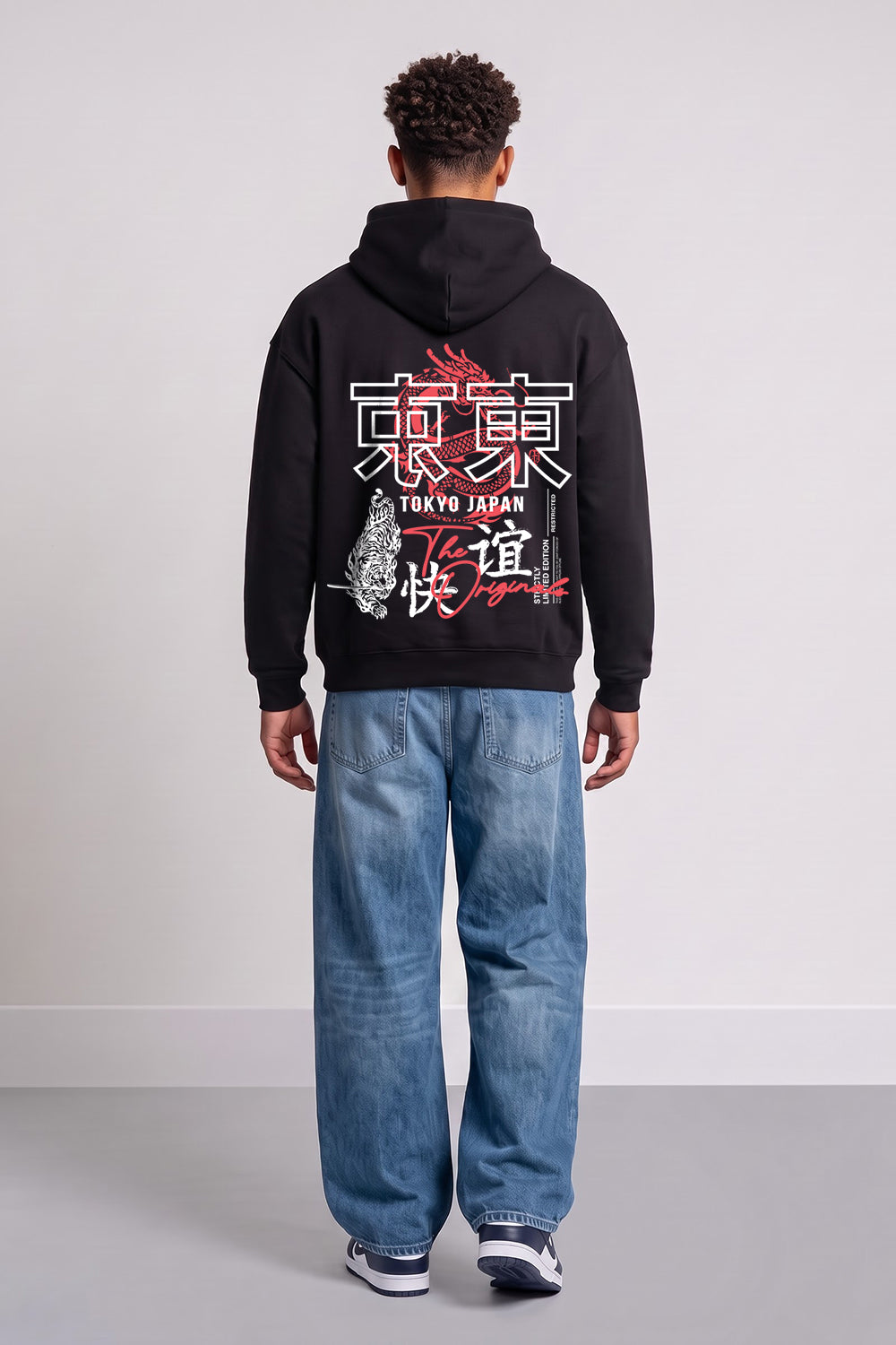 Relaxed Fit Tokyo Japan Graphic Hoodie in Black