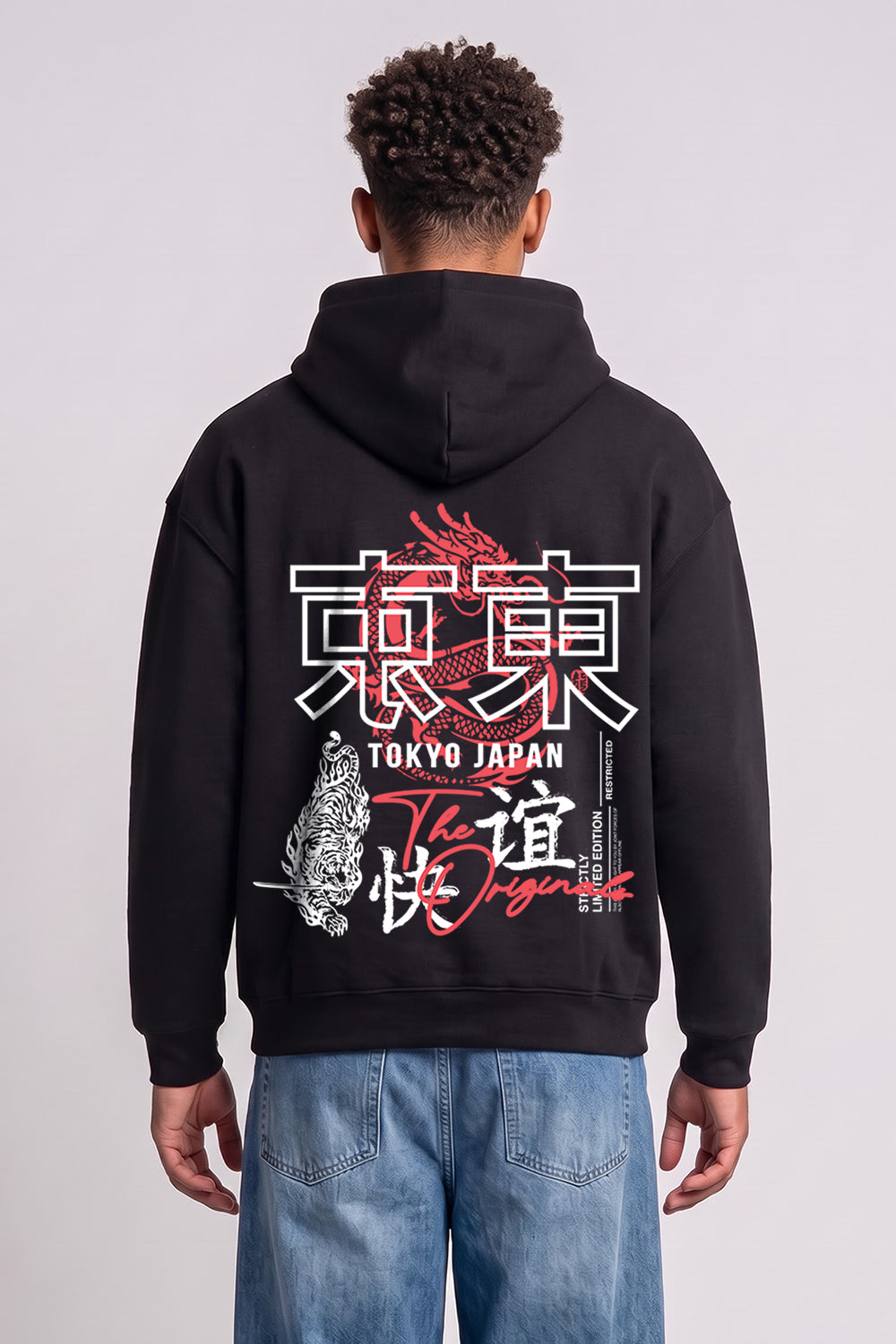 Relaxed Fit Tokyo Japan Graphic Hoodie in Black
