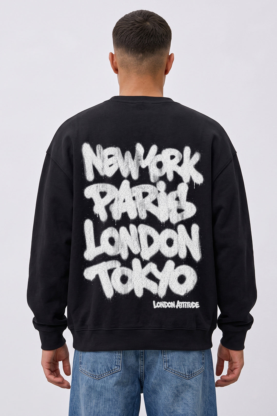 Relaxed Fit Heavyweight City Graffiti Sweatshirt in Black