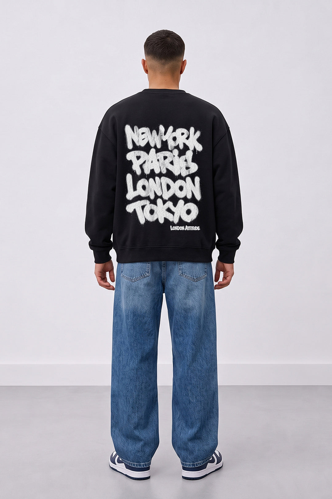 Relaxed Fit Heavyweight City Graffiti Sweatshirt in Black