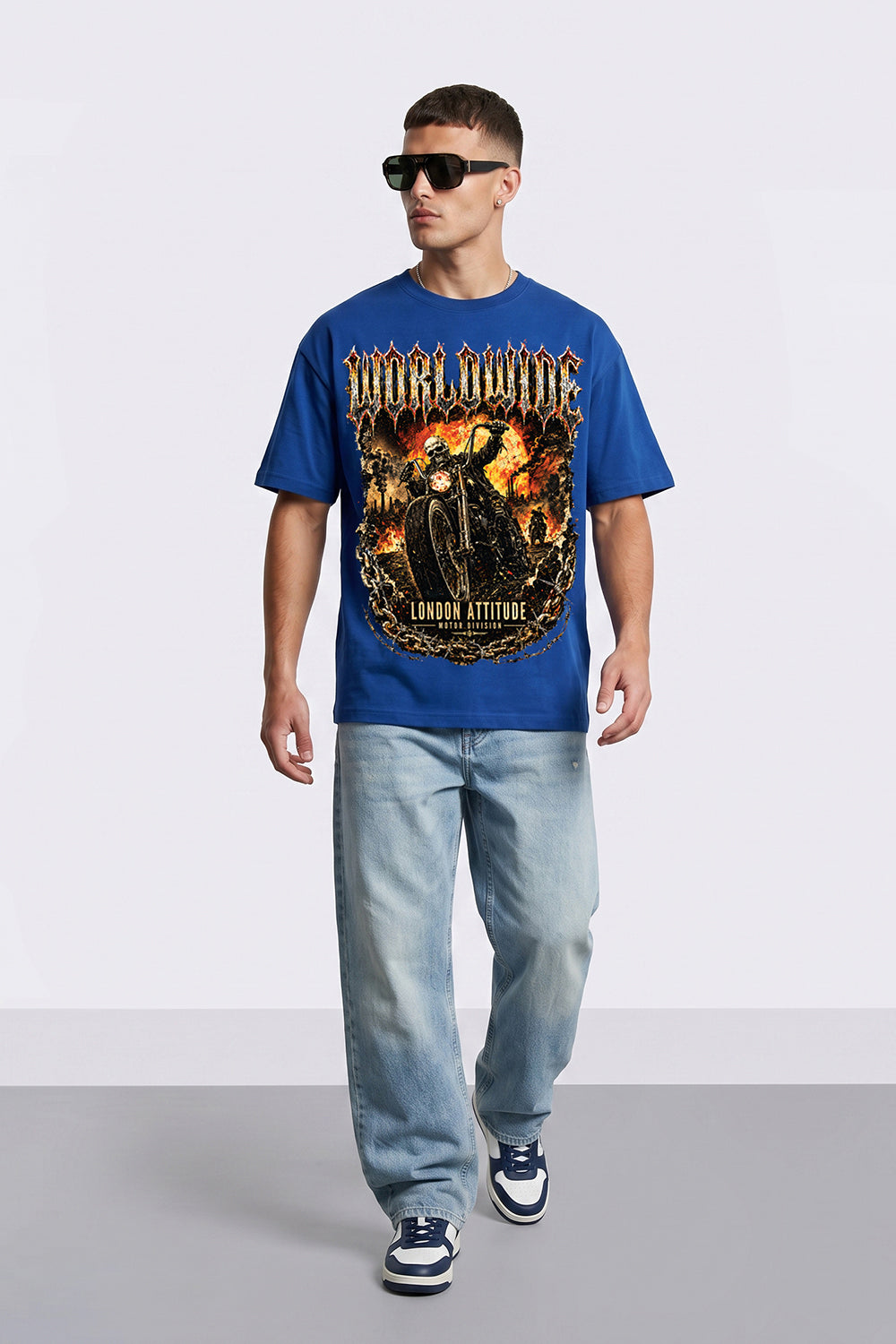 Oversized Heavyweight Worldwide Skull Biker T-Shirt