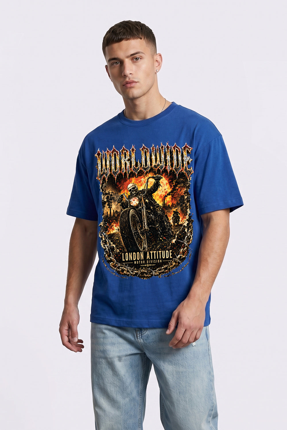 Worldwide Skull Biker Oversized Heavyweight Graphic T-Shirt