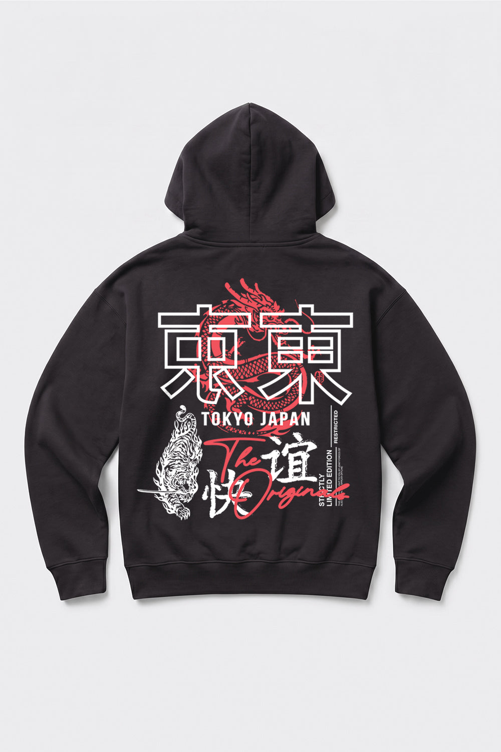 Relaxed Fit Tokyo Japan Graphic Hoodie in Black