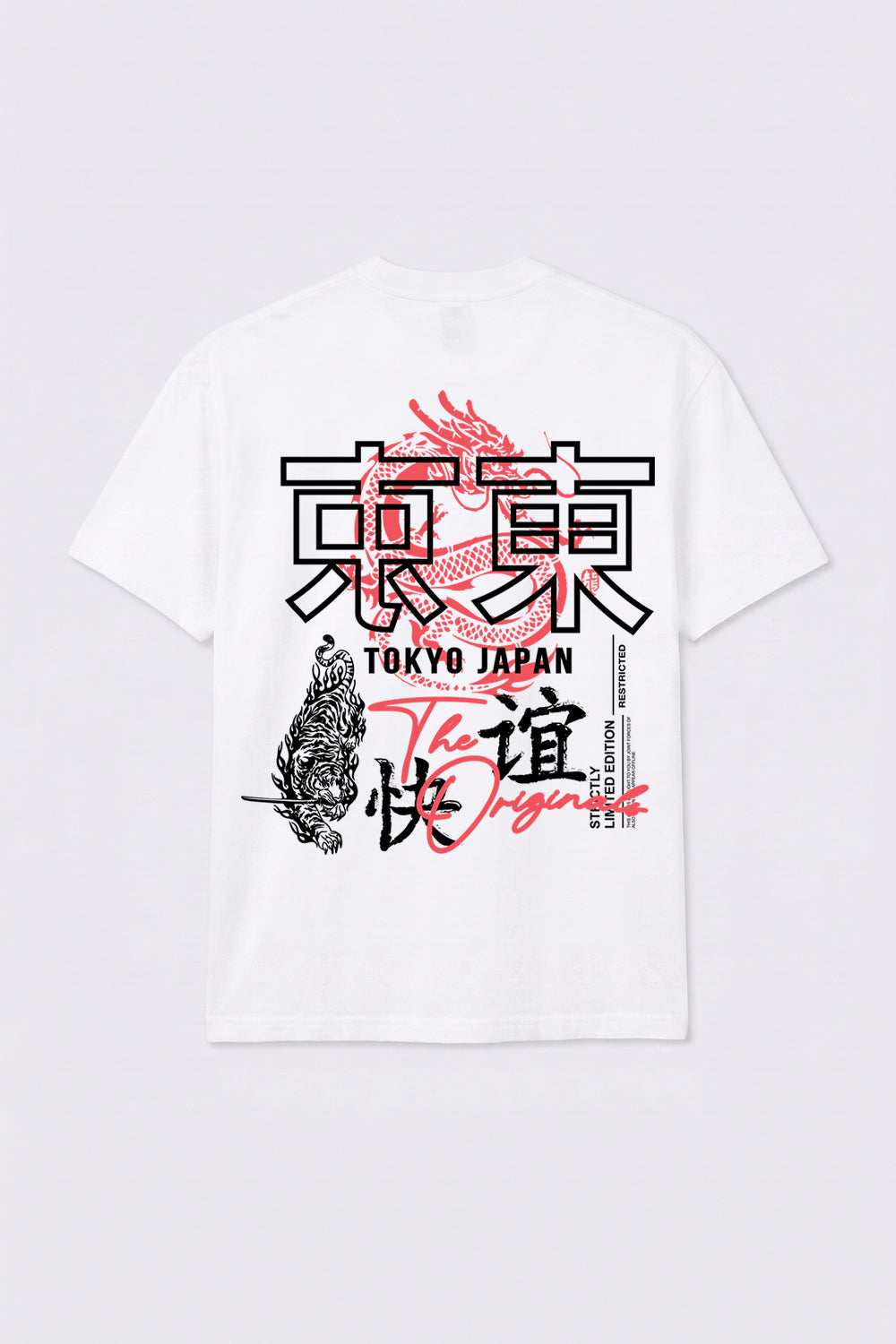 Tokyo Tiger & Dragon Oversized Heavyweight Streetwear T-Shirt in White