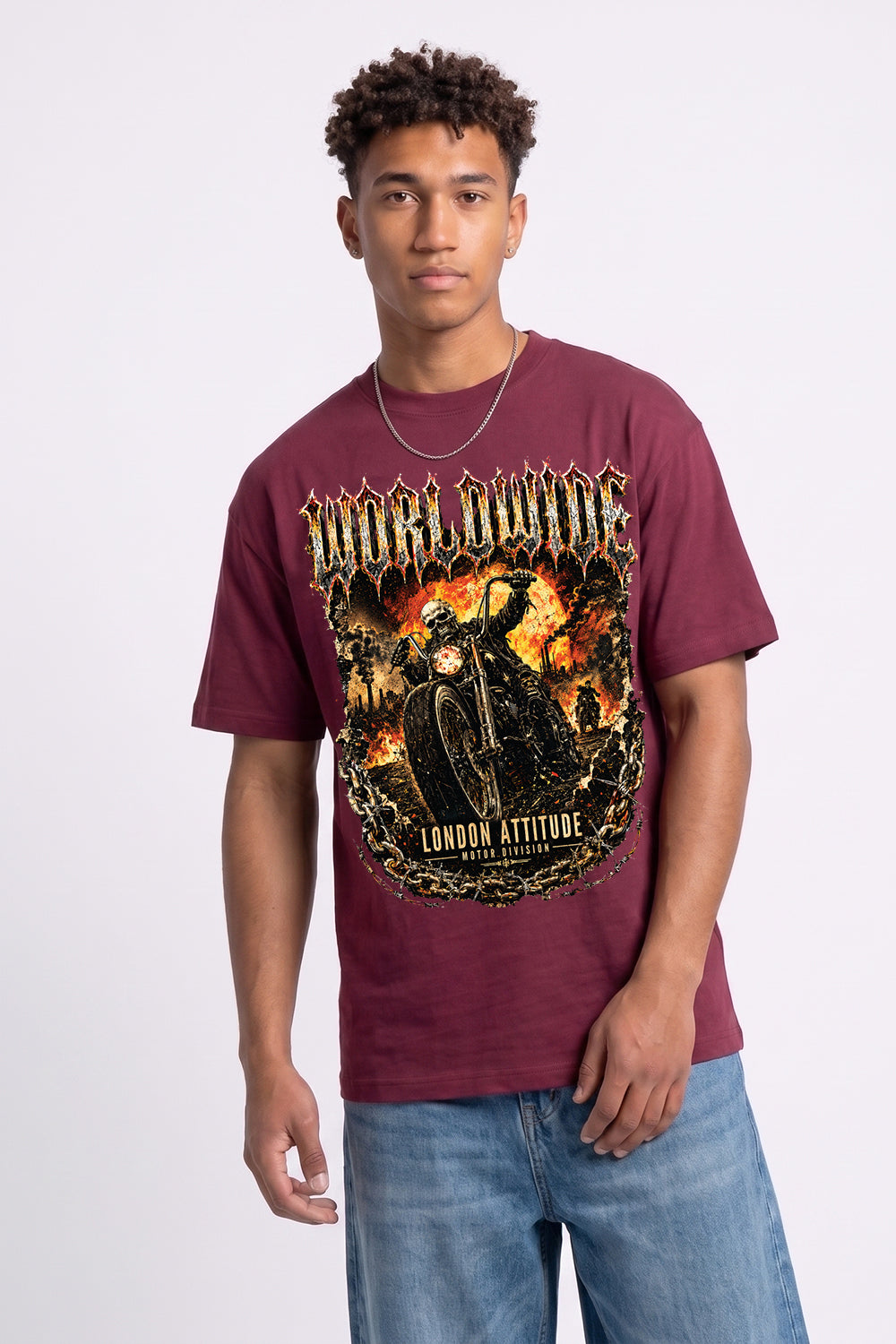 Worldwide Skull Biker Oversized Heavyweight Graphic T-Shirt