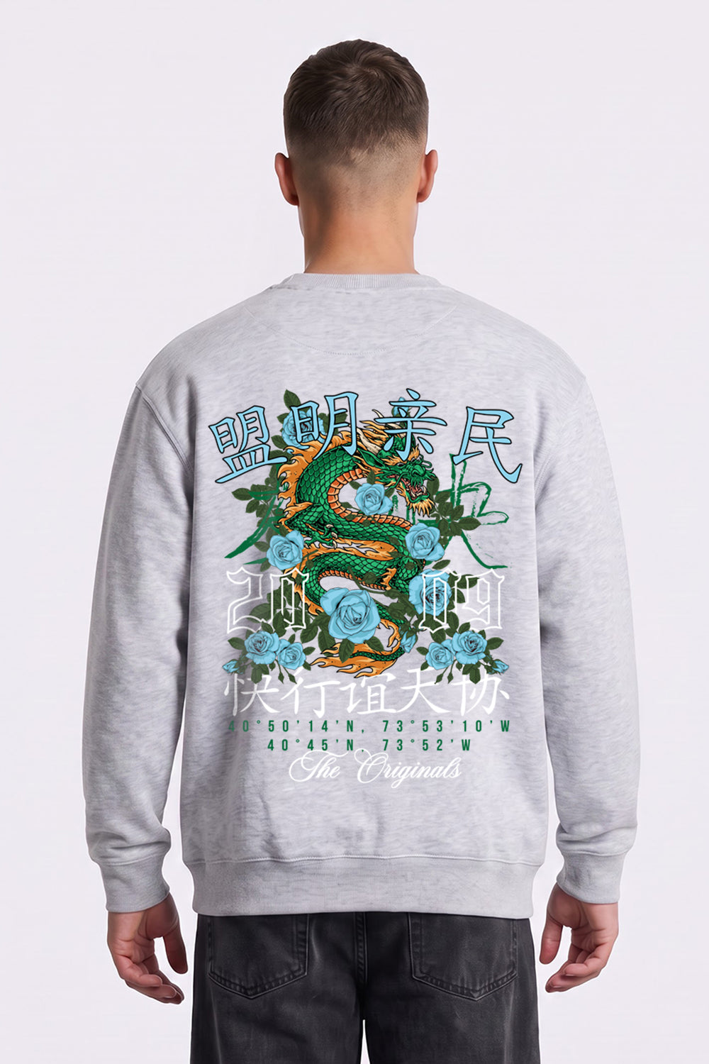 Oversized Dragon Graphic Back Print Sweatshirt