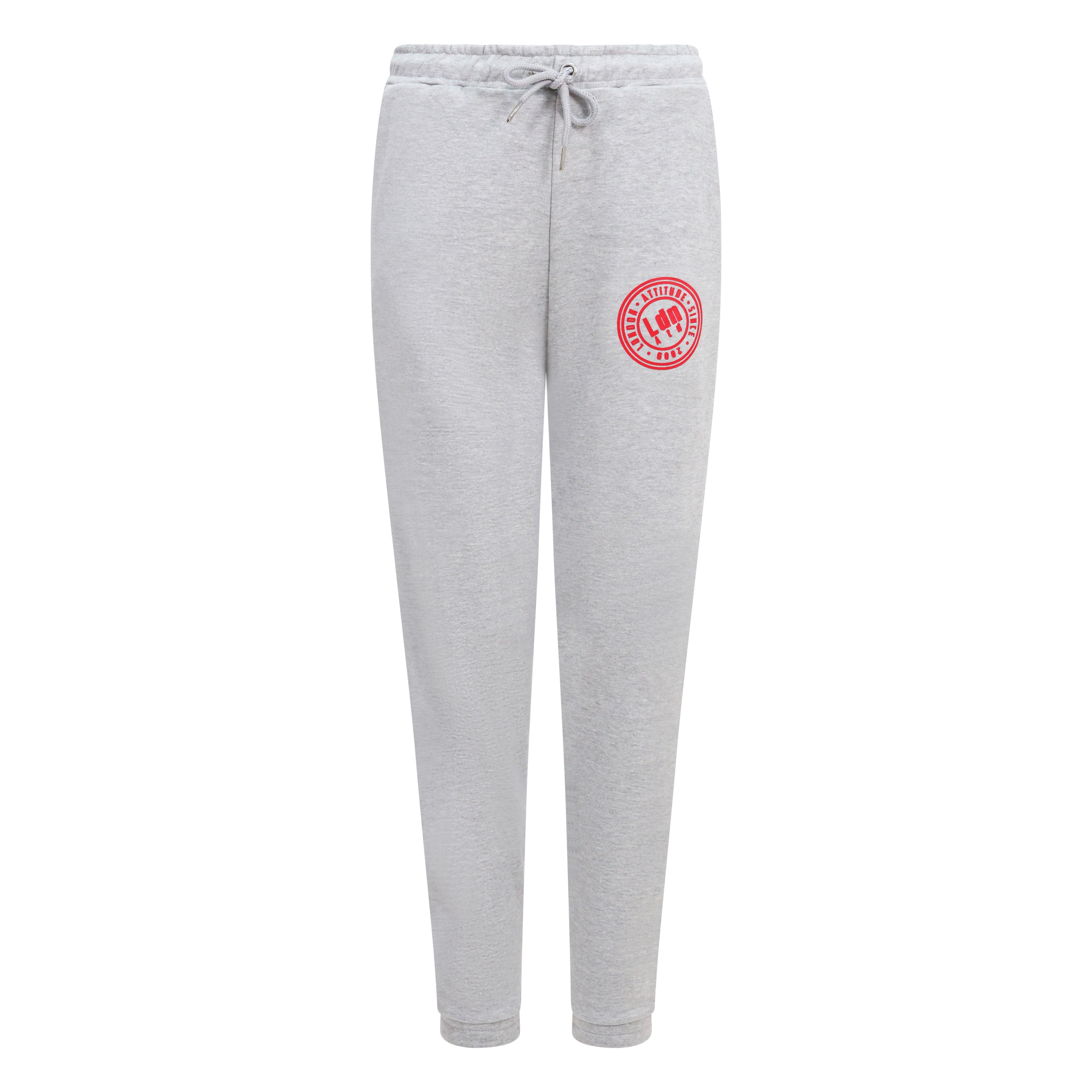 Women's High-Waist Joggers with Logo Print Grey - London Attitude