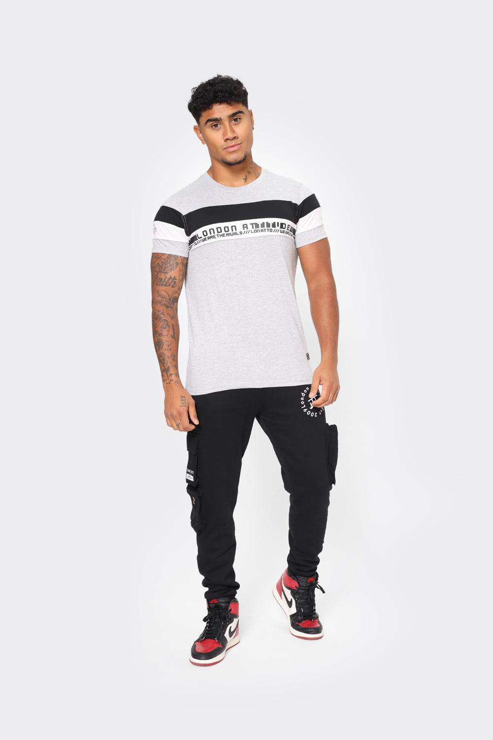 Men's Grey London Attitude T-Shirt with Stripe Graphic - London Attitude