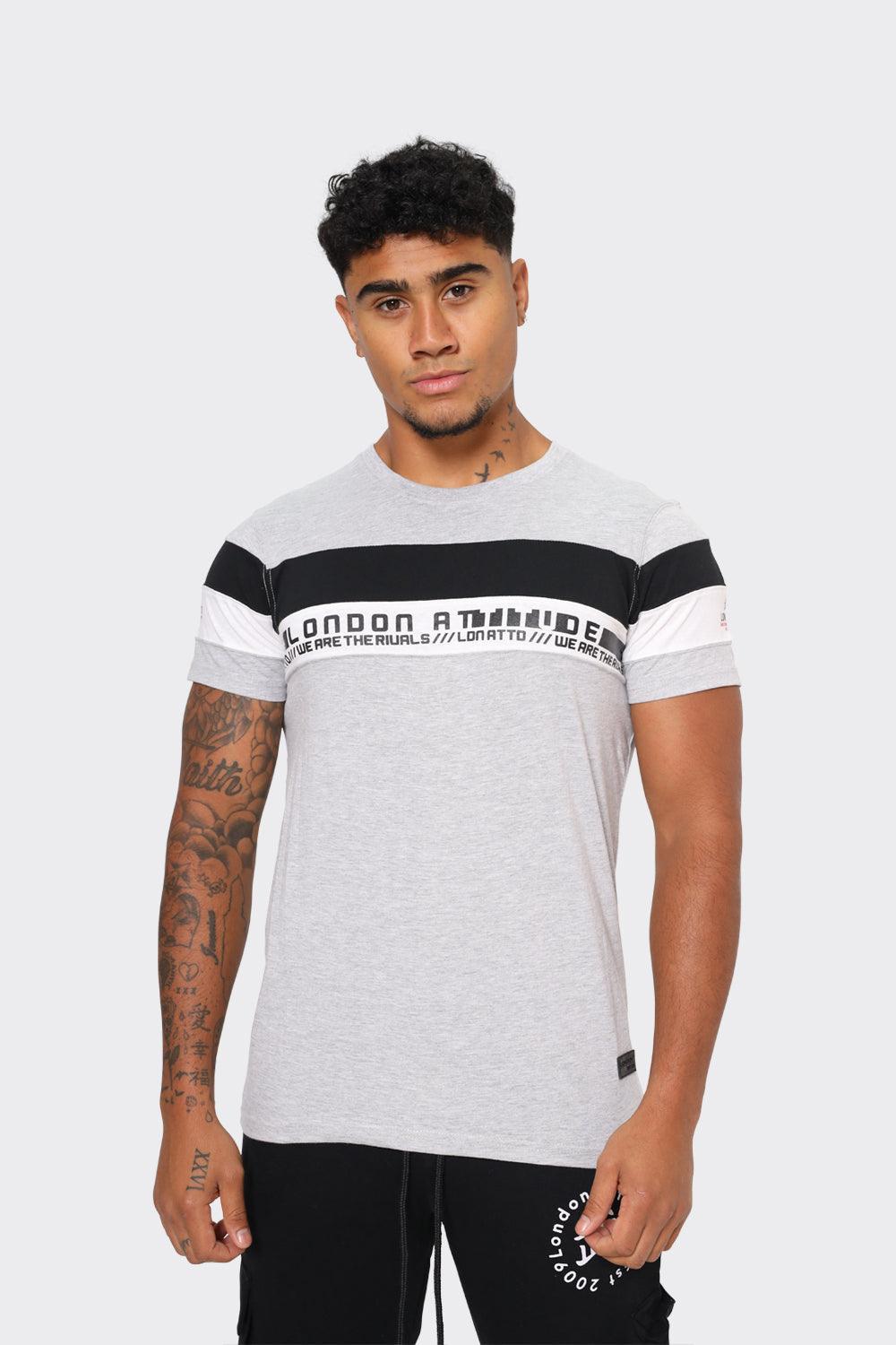 Men's Grey London Attitude T-Shirt with Stripe Graphic - London Attitude