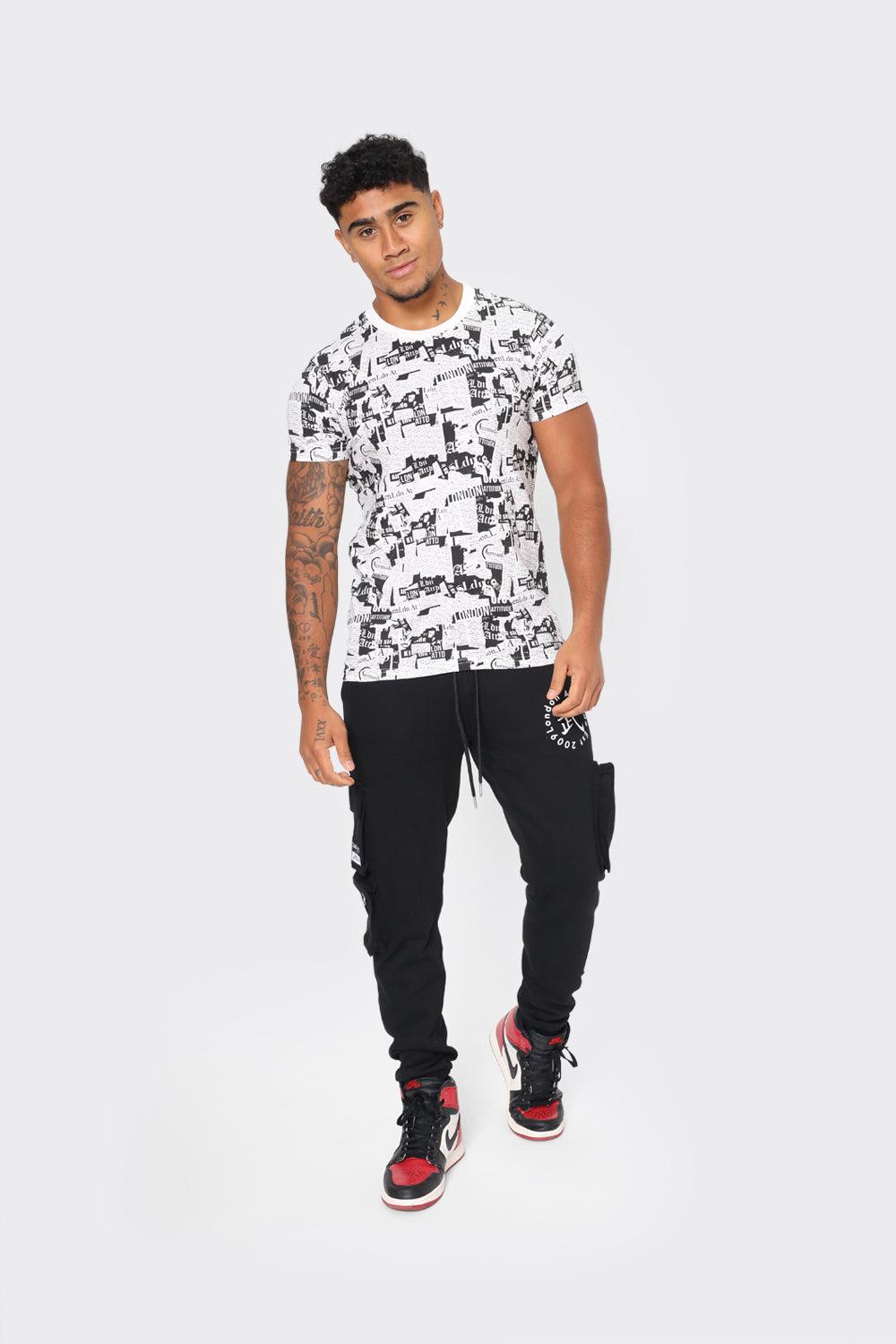 Men’s Black and White Graphic Print T-Shirt – London Attitude - London Attitude