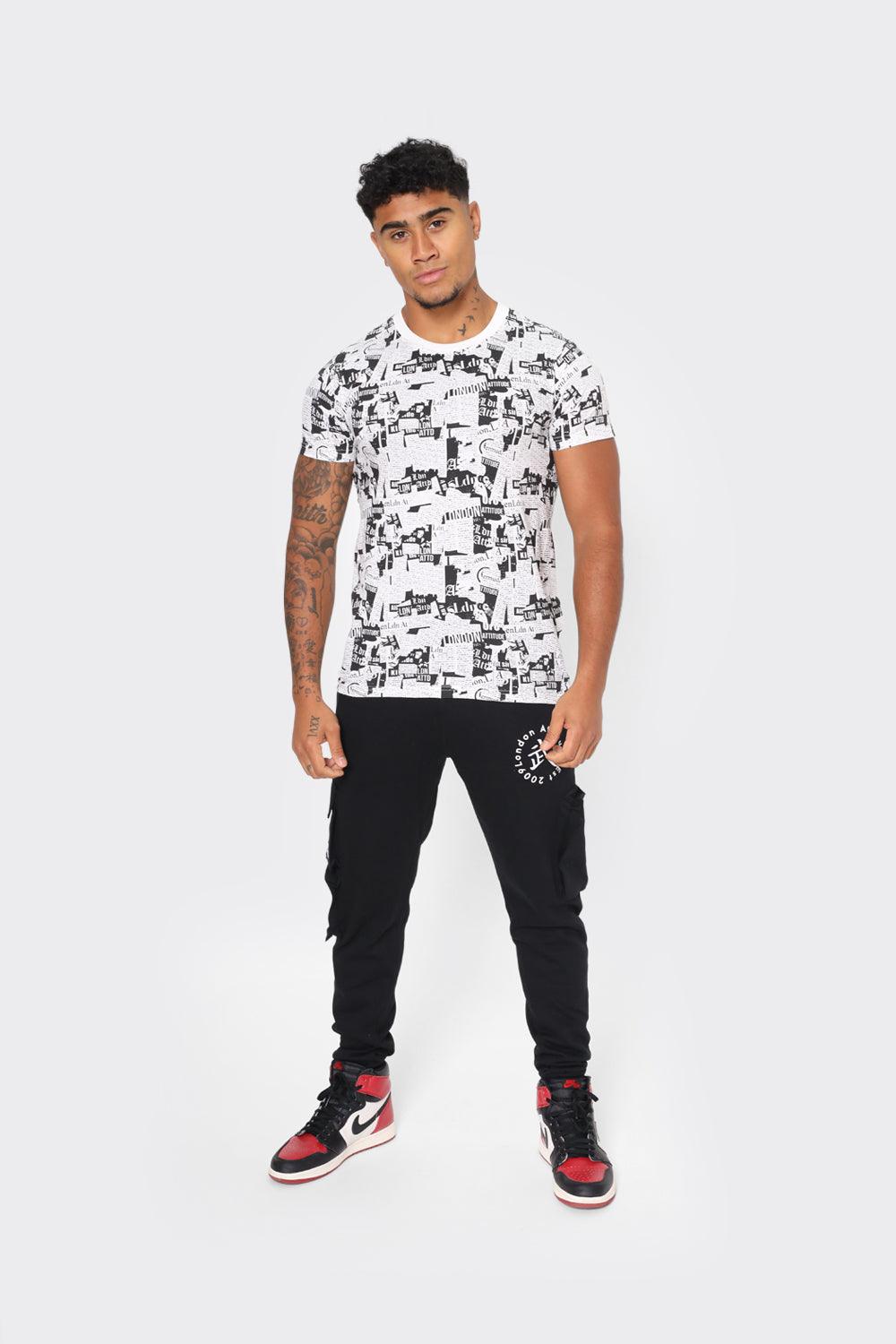 Men’s Black and White Graphic Print T-Shirt – London Attitude - London Attitude