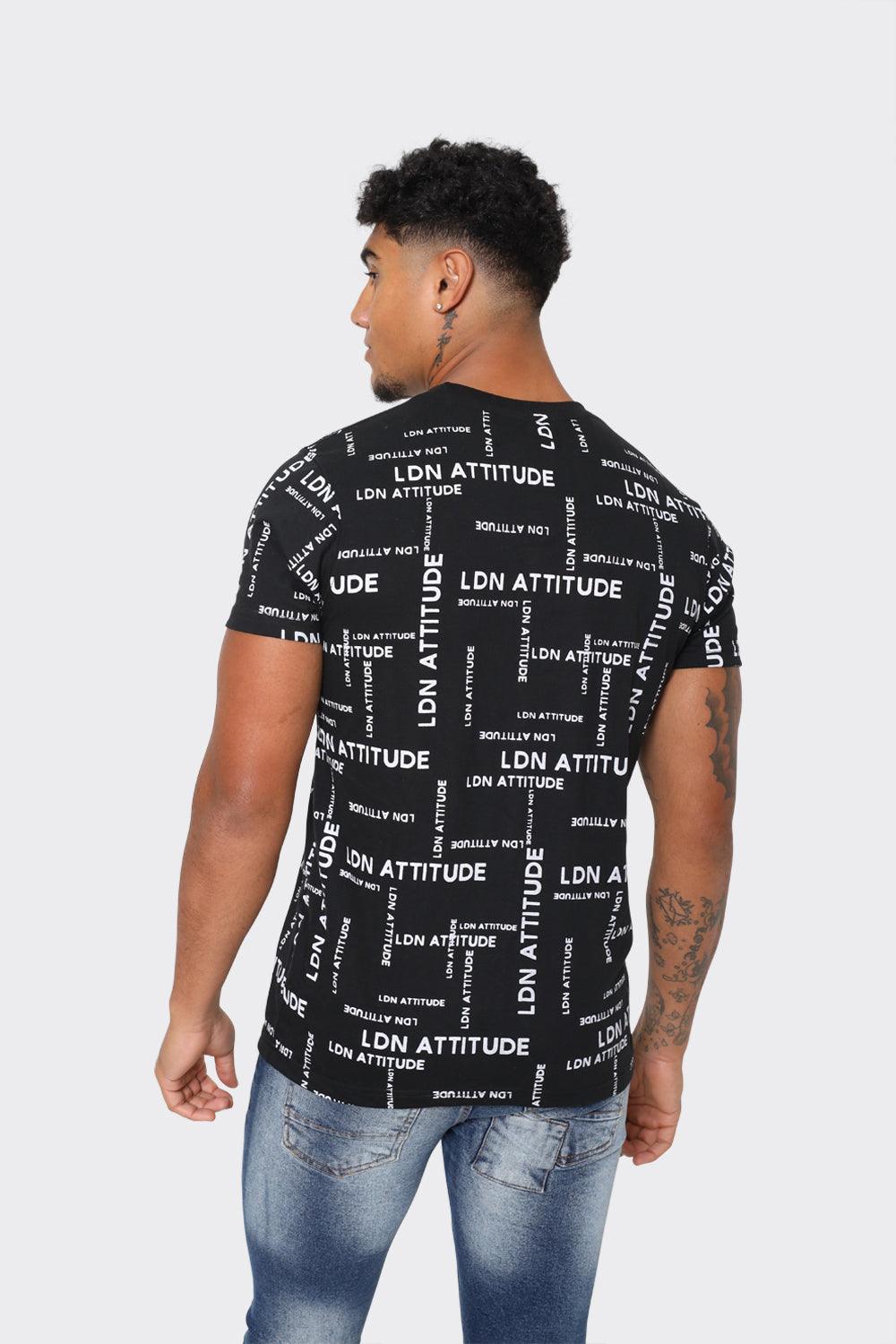 LDN Attitude All-Over Print Men's T-Shirt in Black - London Attitude