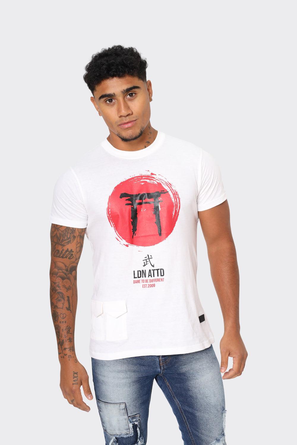 LDN ATTD White T-Shirt with Red Torii Gate Graphic - London Attitude