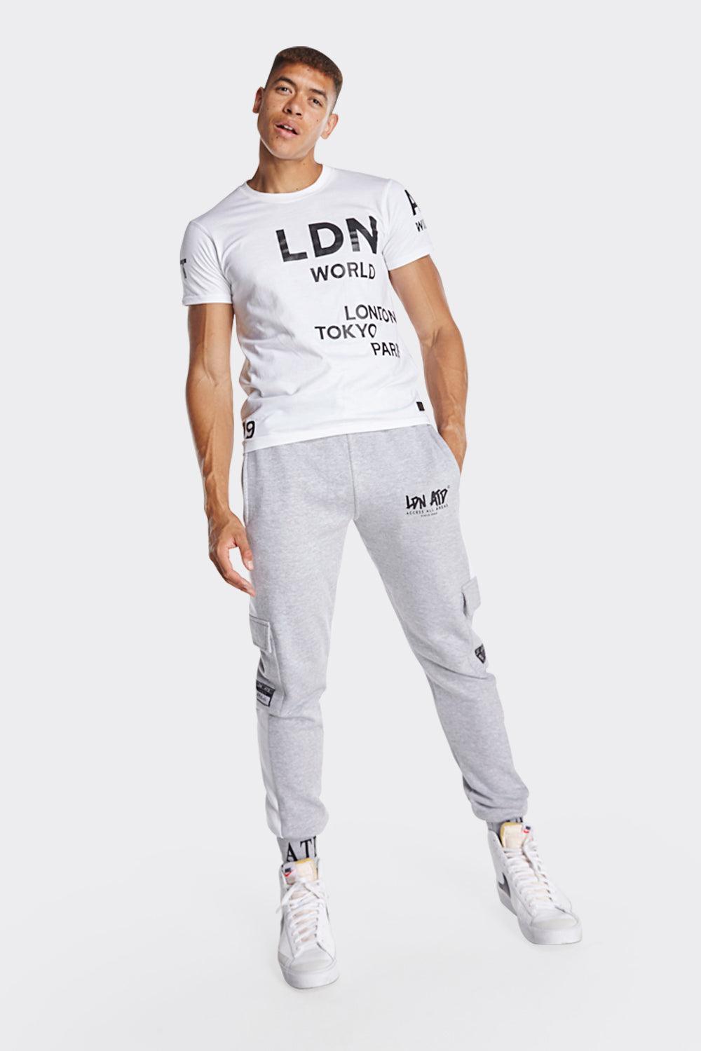 LDN World Wide Men's T-Shirt - White with Bold Black Print - London Attitude