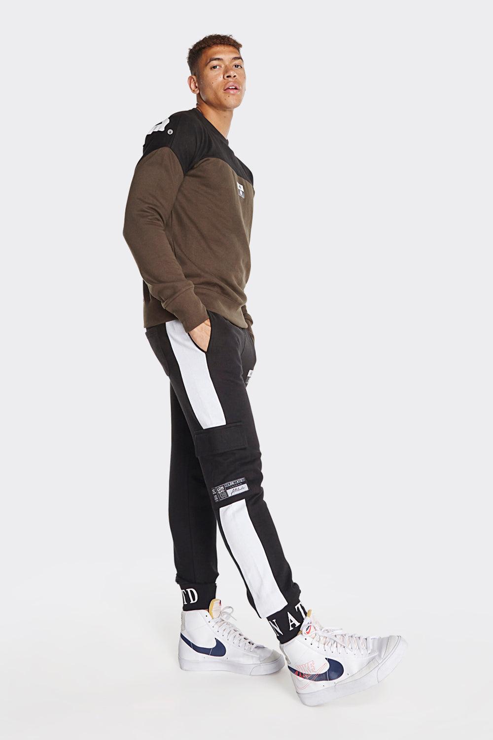Men's Black and White Stripe Cargo Joggers with LDN ATD Cuffs - London Attitude
