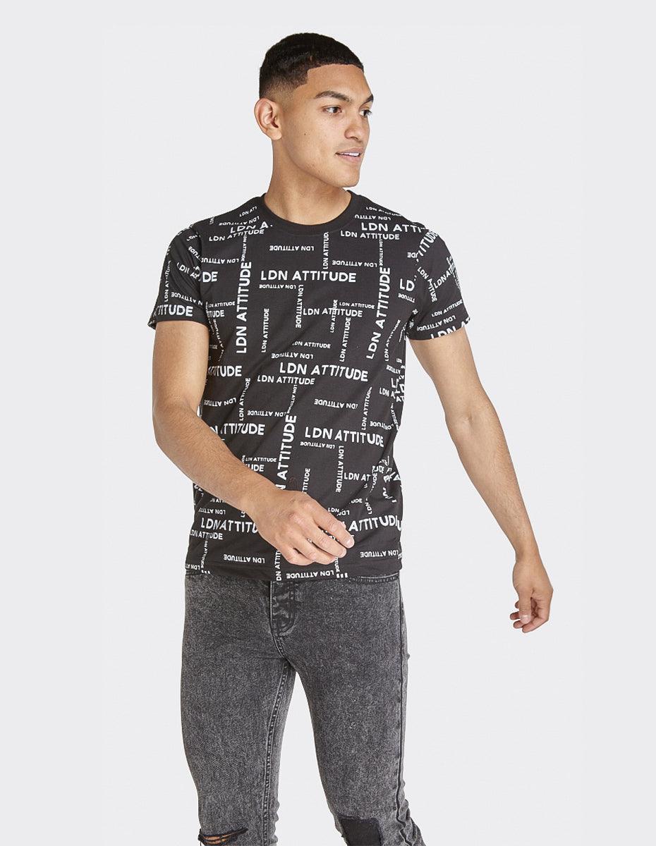 LDN Attitude All-Over Print Men's T-Shirt in Black - London Attitude