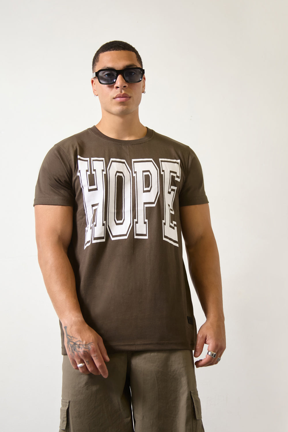 Khaki “HOPE” Graphic T-Shirt - London Attitude