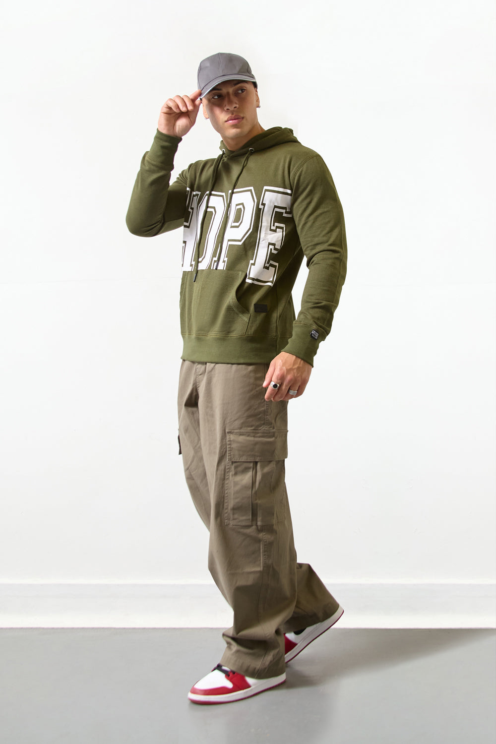 Olive Green “HOPE” Print Regular Fit Hoodie - London Attitude