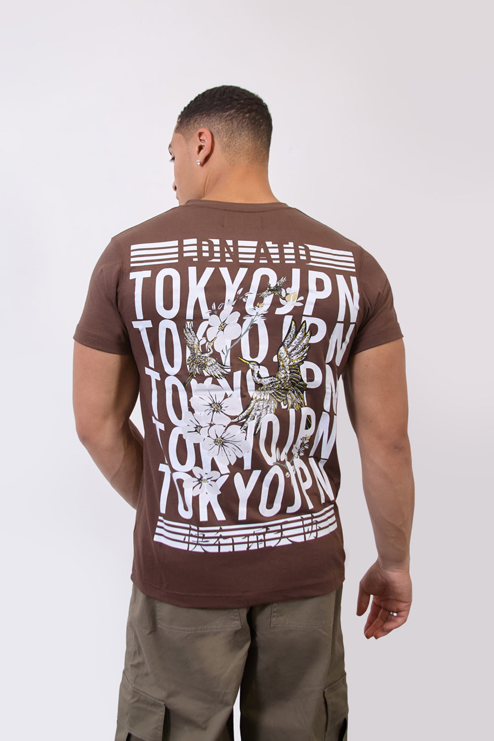 Brown Crew Neck Tokyo Japan Graphic Regular Fit T-Shirt - London Attitude