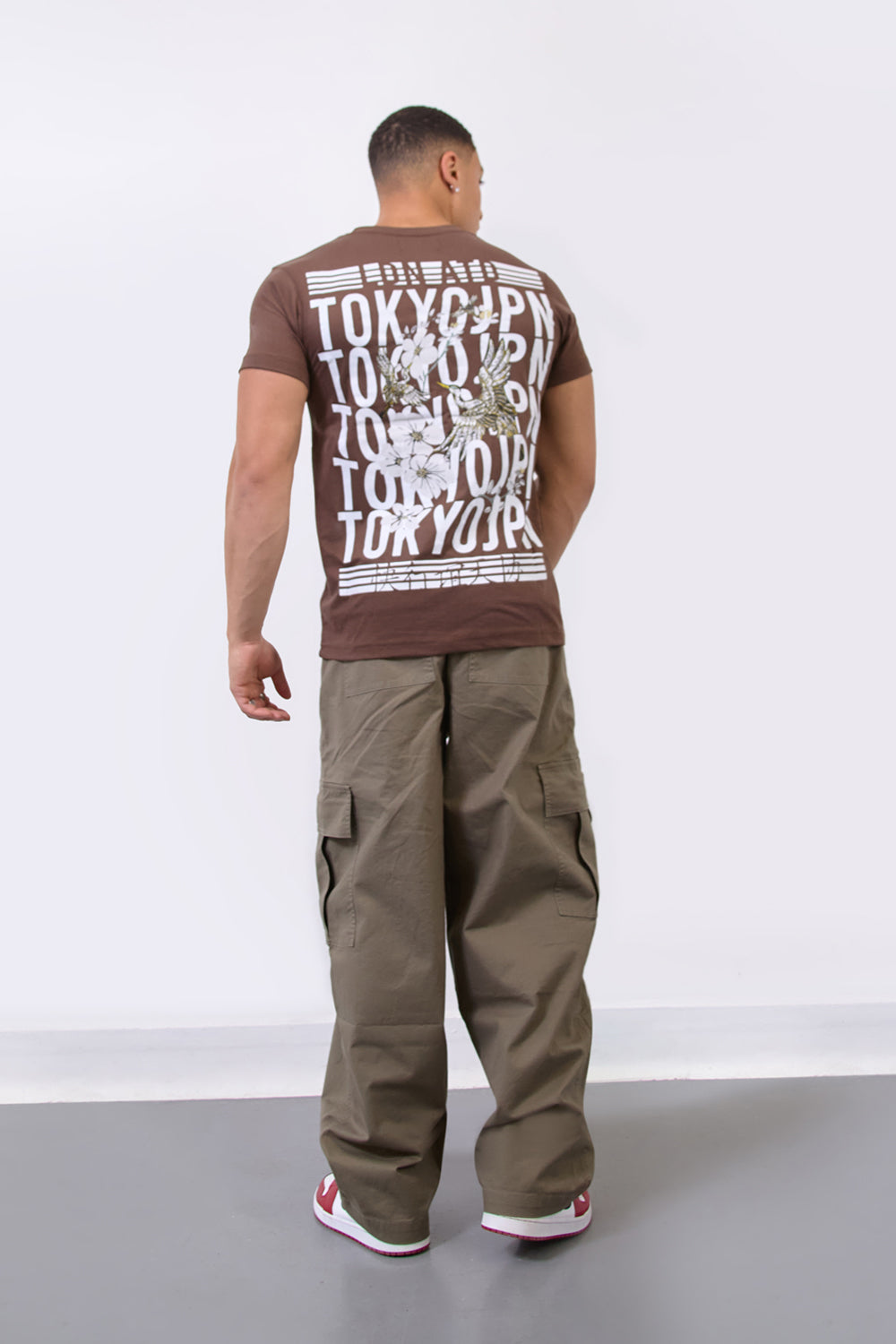 Brown Crew Neck Tokyo Japan Graphic Regular Fit T-Shirt - London Attitude
