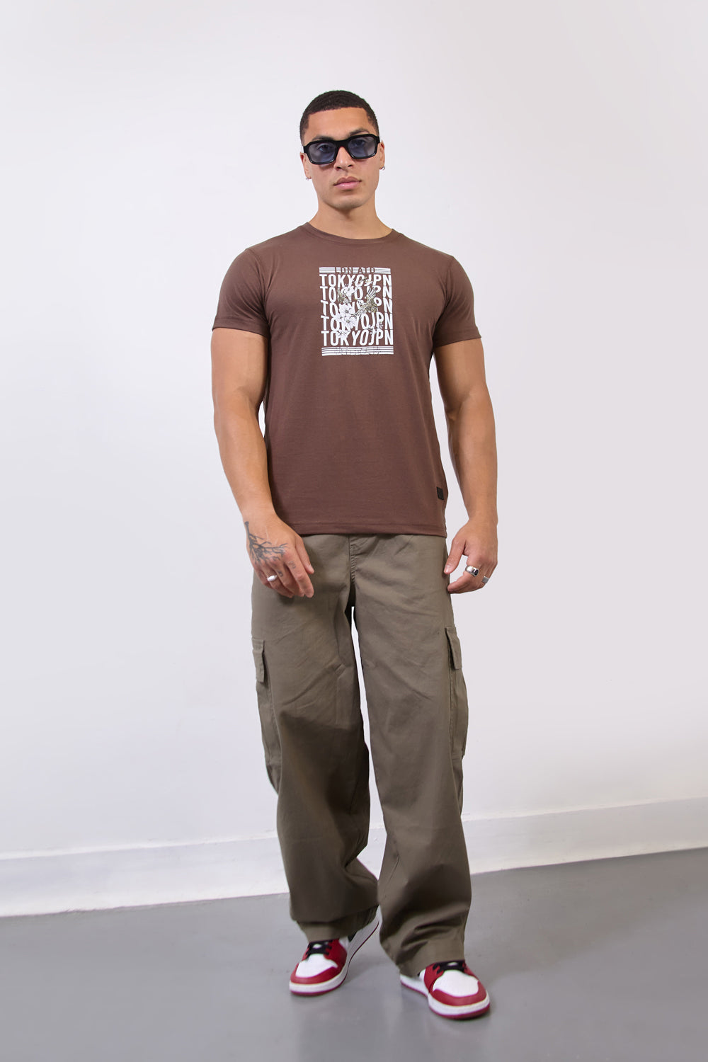 Brown Crew Neck Tokyo Japan Graphic Regular Fit T-Shirt - London Attitude