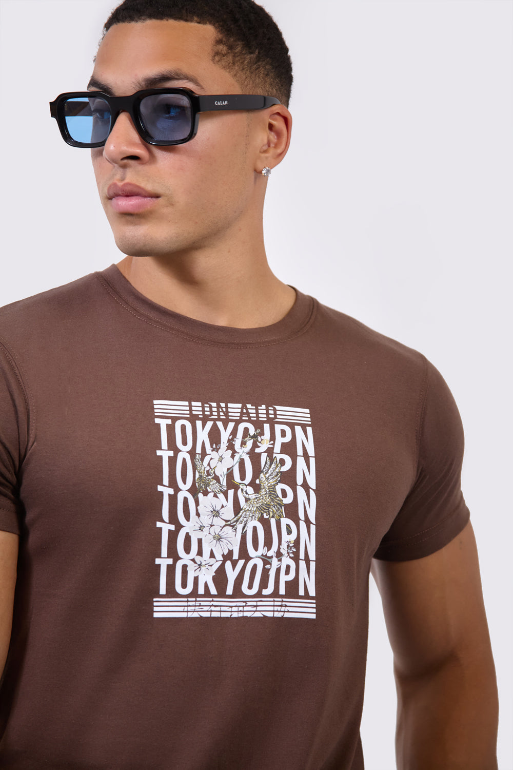 Brown Crew Neck Tokyo Japan Graphic Regular Fit T-Shirt - London Attitude