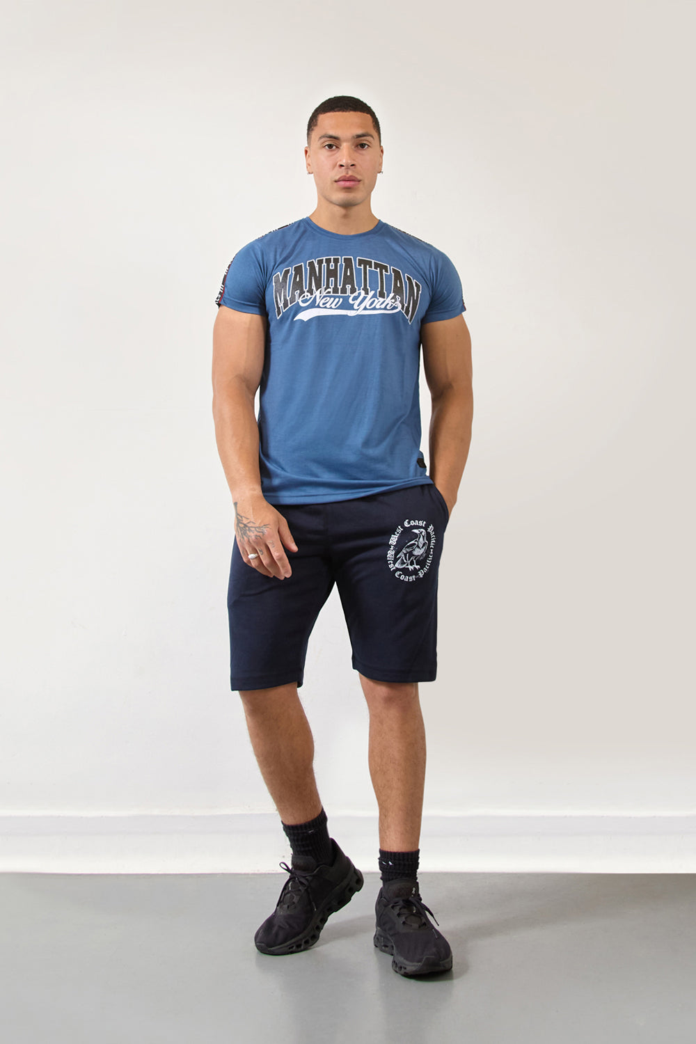 Teal Blue Manhattan Regular Fit T-Shirt with Logo Tape Detailing - London Attitude