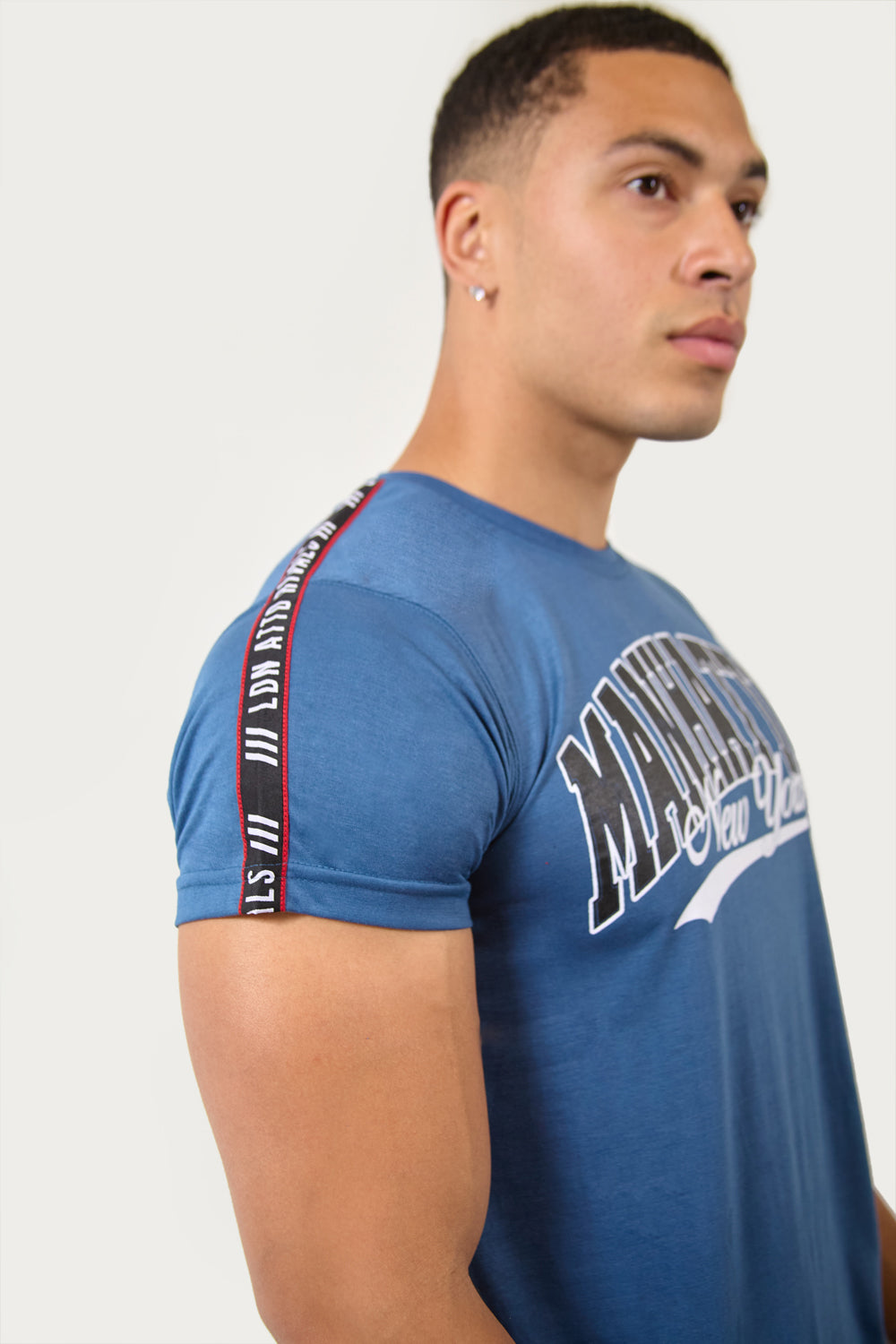 Teal Blue Manhattan Regular Fit T-Shirt with Logo Tape Detailing - London Attitude