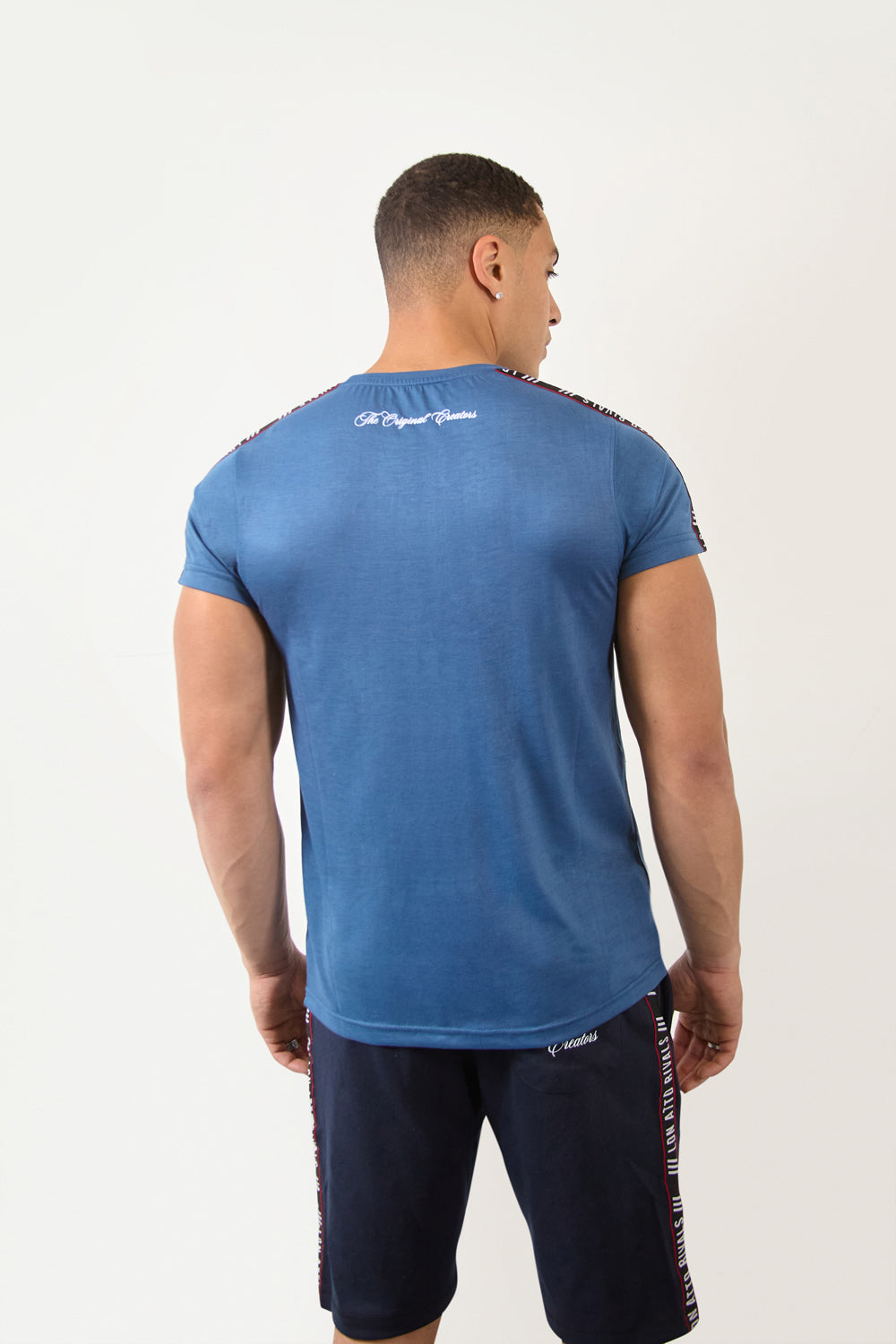 Teal Blue Manhattan Regular Fit T-Shirt with Logo Tape Detailing - London Attitude