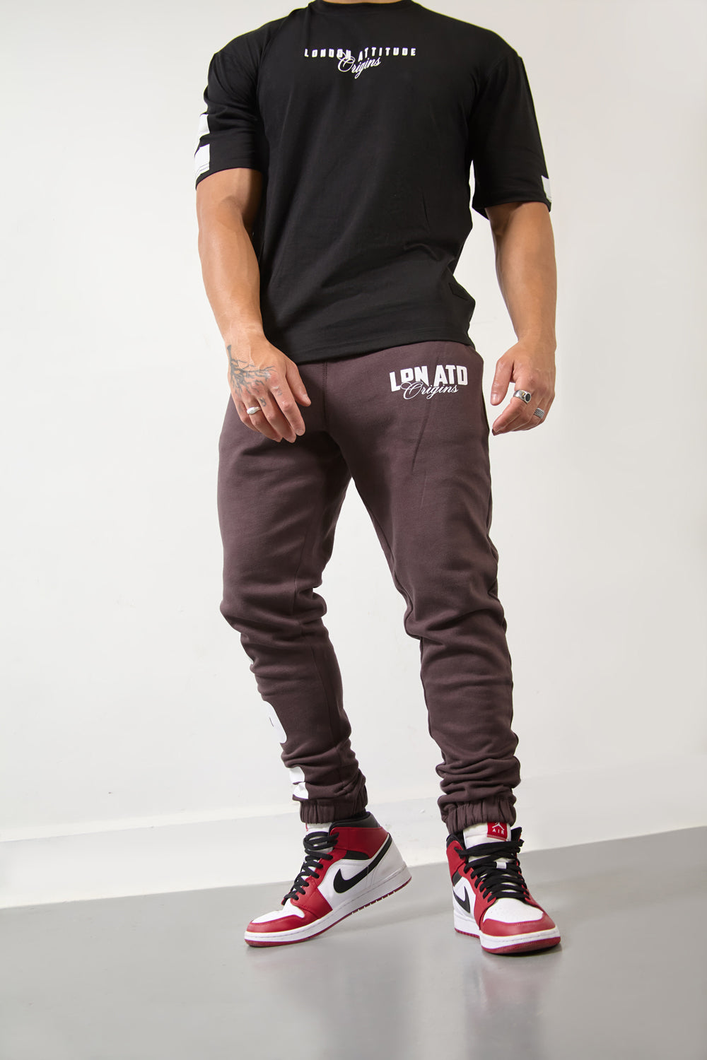Brown Joggers with London Print on Bold White Lettering-London Edition - London Attitude