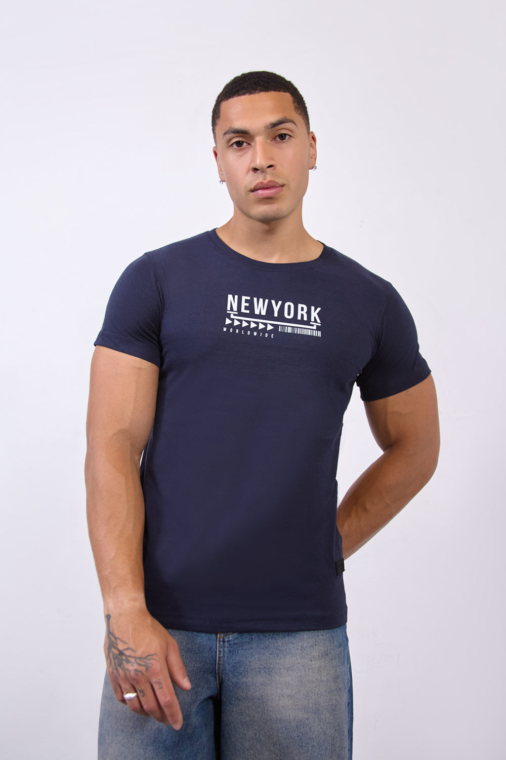 Navy “New York Worldwide” Floral T-Shirt - London Attitude
