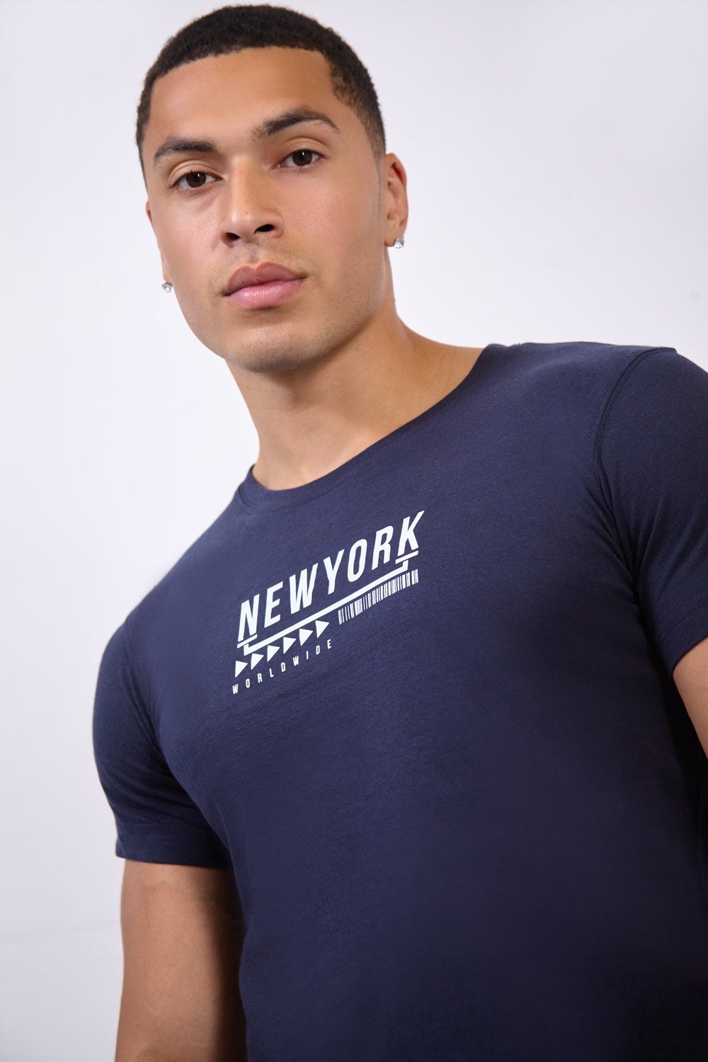 Navy “New York Worldwide” Floral T-Shirt - London Attitude