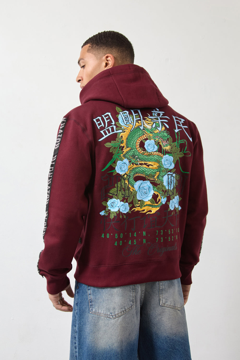 Relax Fit Dragon Graphic Burgundy Hoodie-Originals Edition - London Attitude