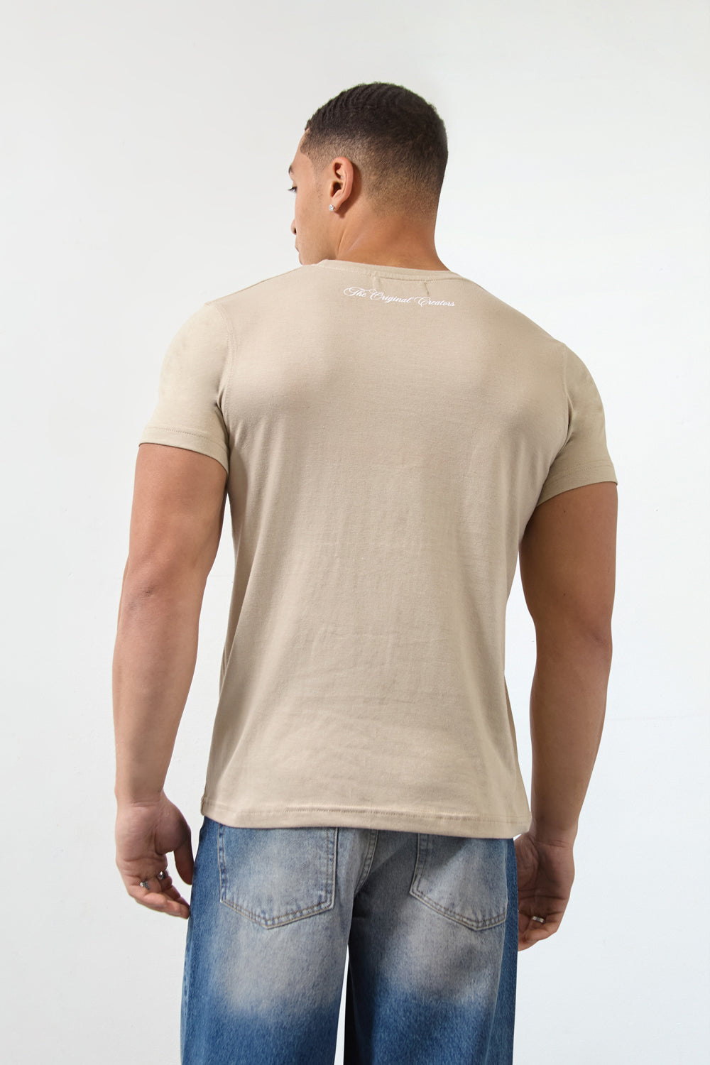 Sand Regular Fit T-Shirt with Ornate “A” Graphic-London Attitude Originals Edition - London Attitude