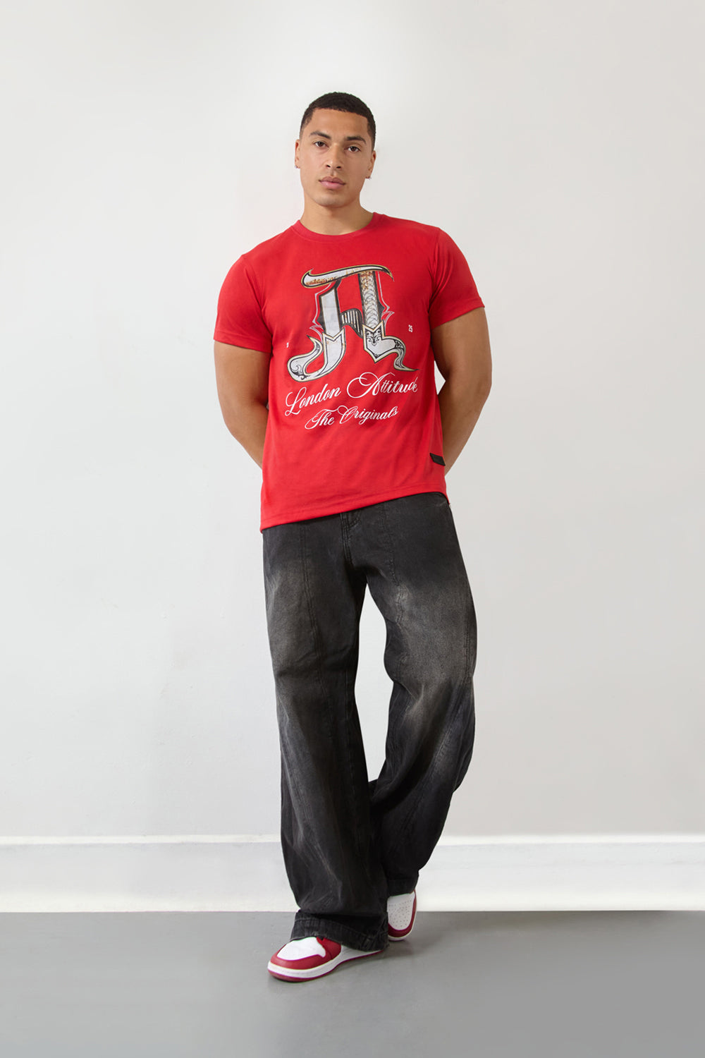 Red Regular Fit T-Shirt with Ornate “A” Graphic-London Attitude Originals Edition - London Attitude