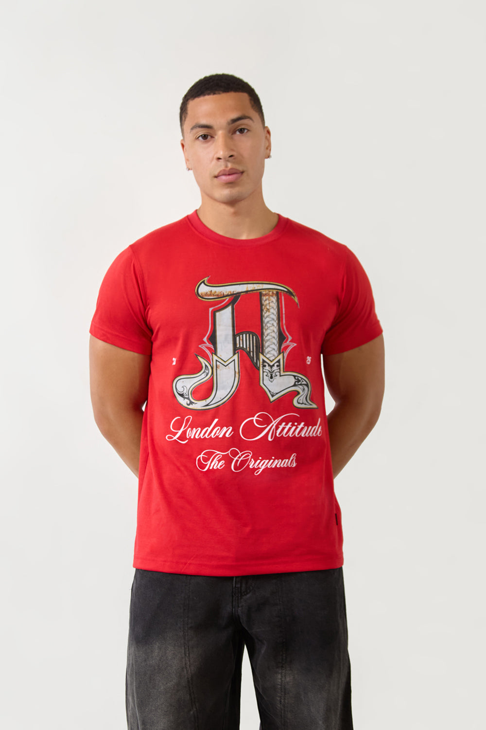 Red Regular Fit T-Shirt with Ornate “A” Graphic-London Attitude Originals Edition - London Attitude