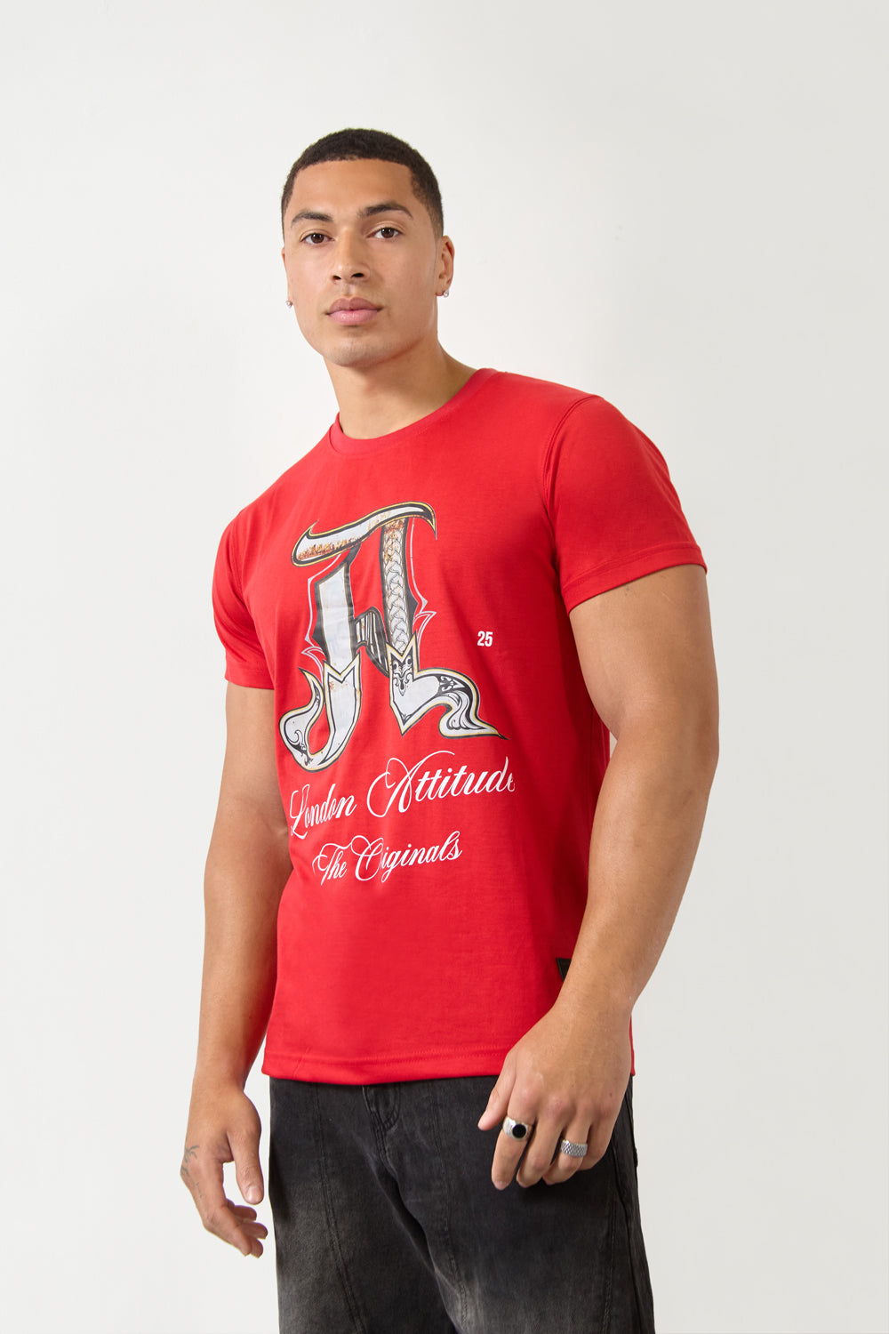 Red Regular Fit T-Shirt with Ornate “A” Graphic-London Attitude Originals Edition - London Attitude