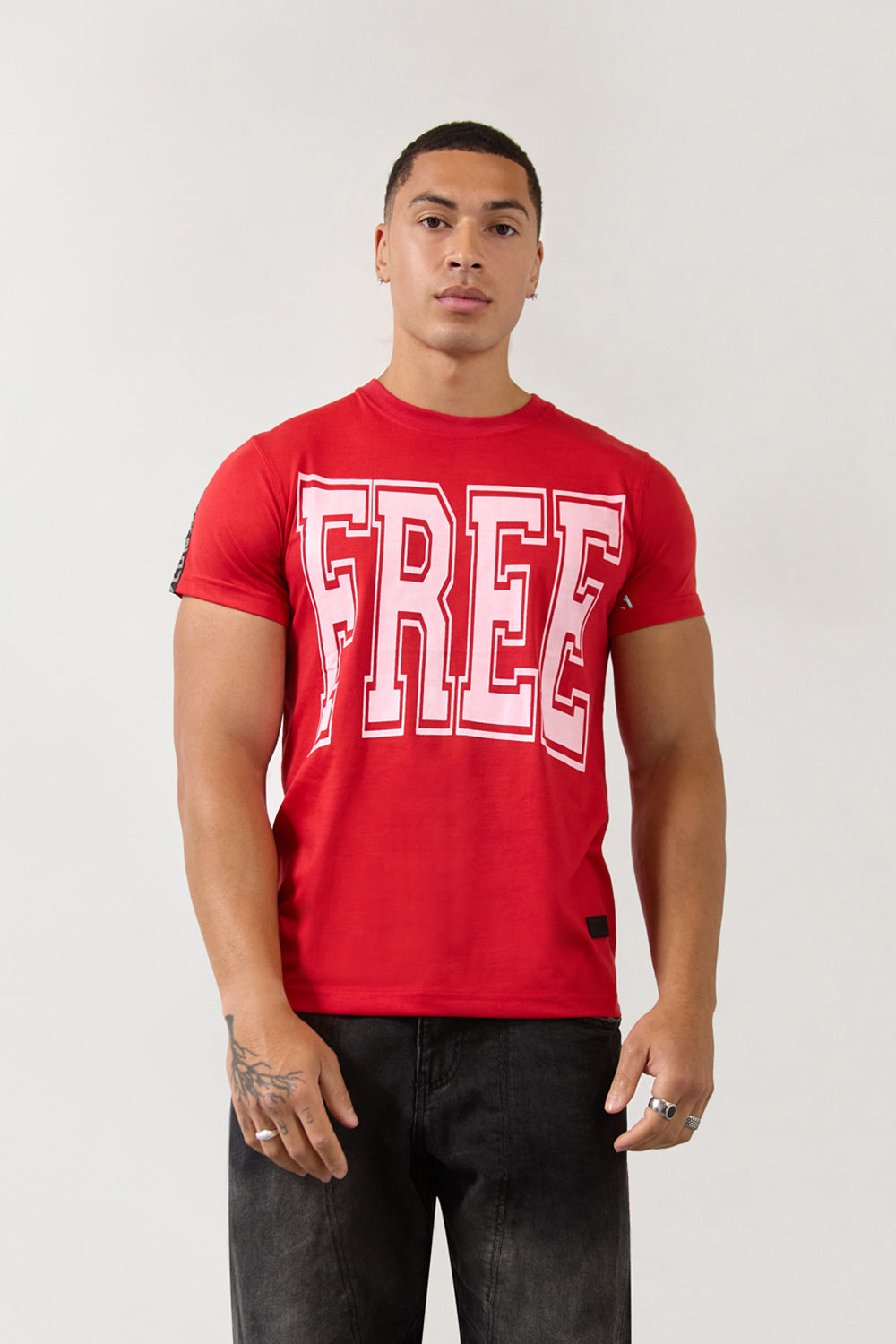 FREE Regular Fit Tape Red T-Shirt - London Attitude