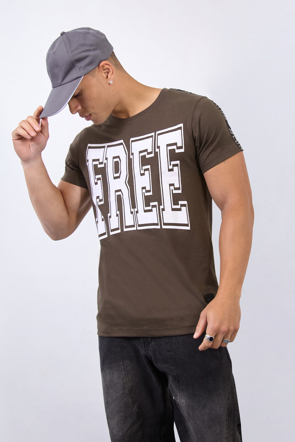 FREE Regular Fit Tape Khaki T-Shirt - London Attitude