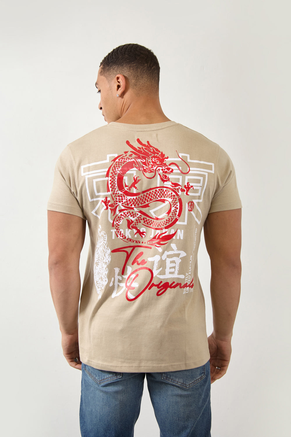 Tokyo Dragon Graphic Regular Fit T-Shirt in Beige –Originals Edition - London Attitude