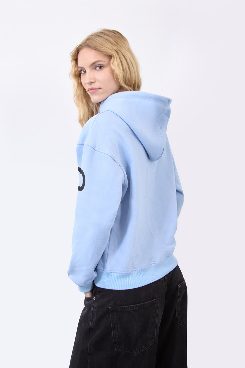 Women's Relaxed Fit Printed Hoodie Sky Blue - London Attitude