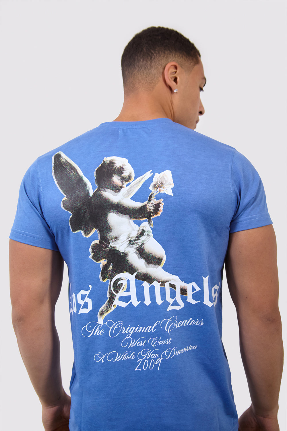 Los Angeles Cherub Graphic Regular Fit T-Shirt in Sky Blue - London Attitude