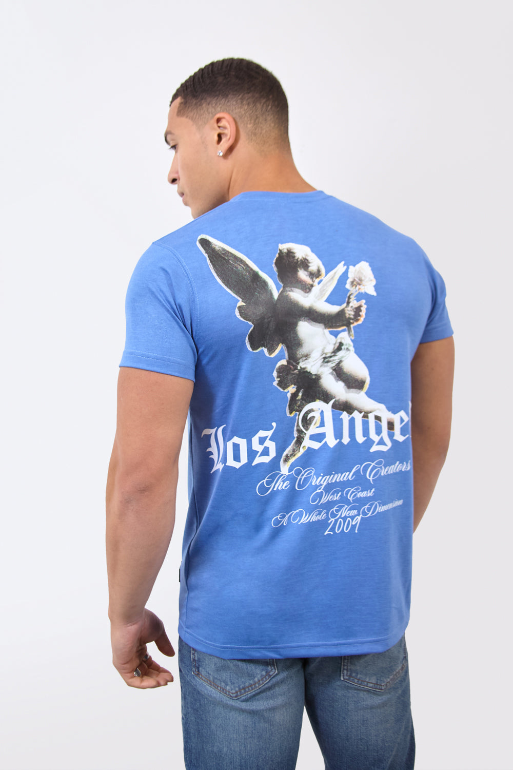 Los Angeles Cherub Graphic Regular Fit T-Shirt in Sky Blue - London Attitude