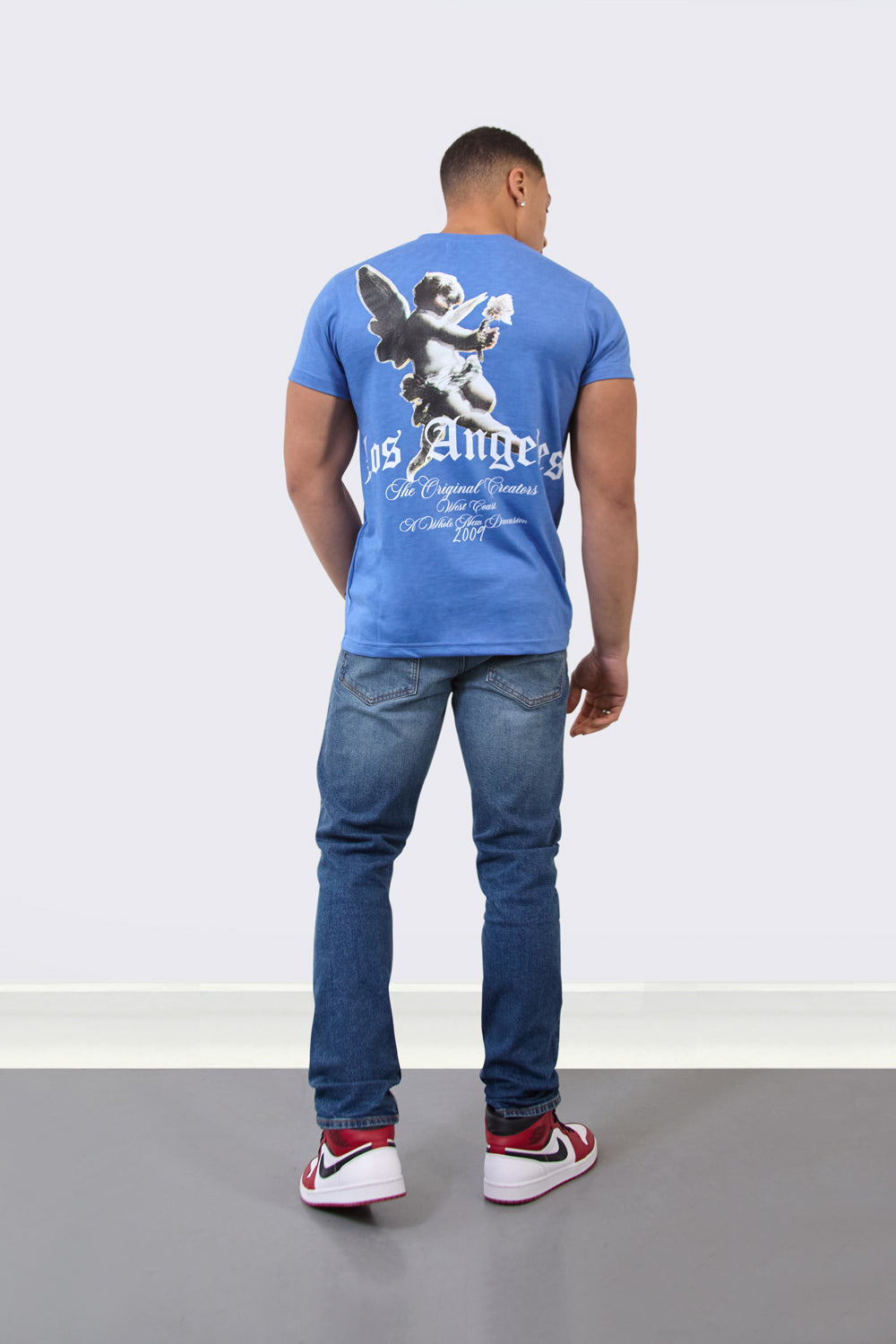 Los Angeles Cherub Graphic Regular Fit T-Shirt in Sky Blue - London Attitude