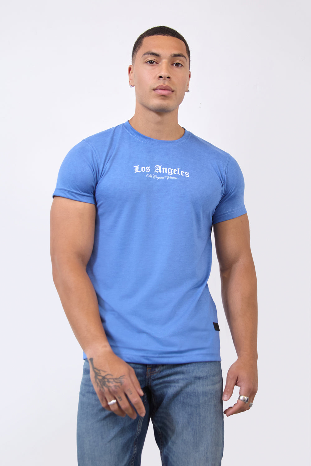 Los Angeles Cherub Graphic Regular Fit T-Shirt in Sky Blue - London Attitude