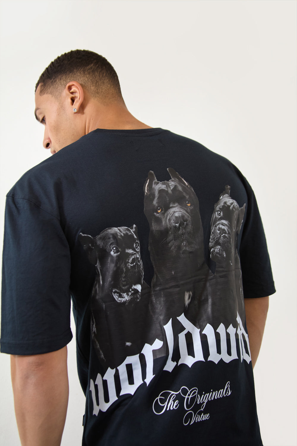 Over Size Worldwide Graphic T-Shirt in Dark Navy - London Attitude