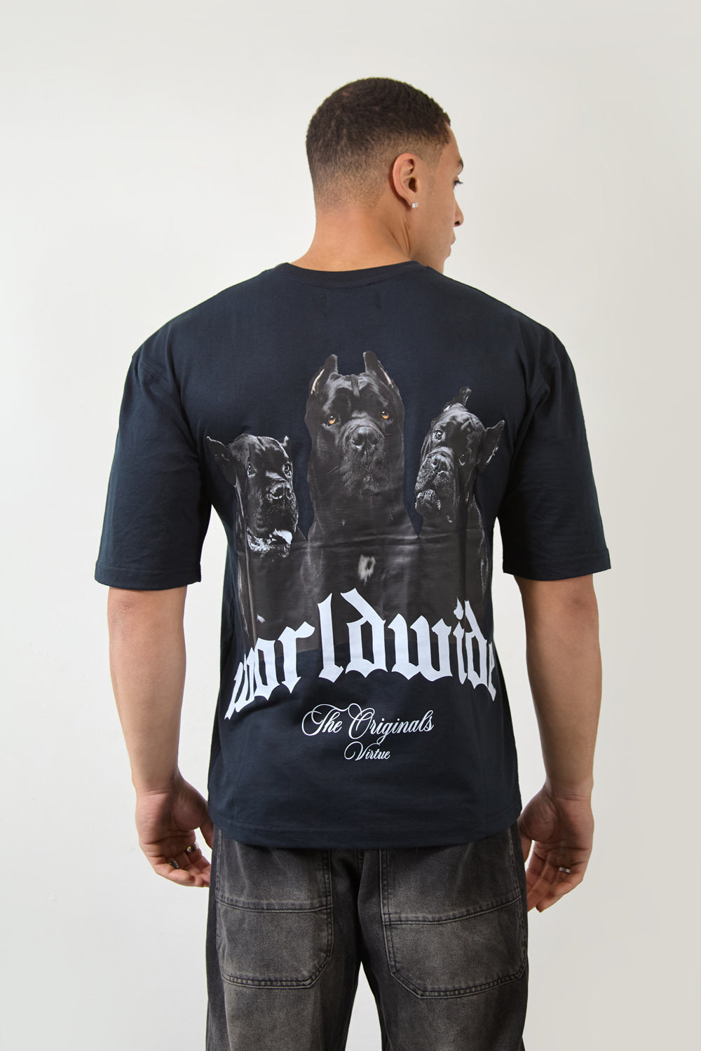Over Size Worldwide Graphic T-Shirt in Dark Navy - London Attitude